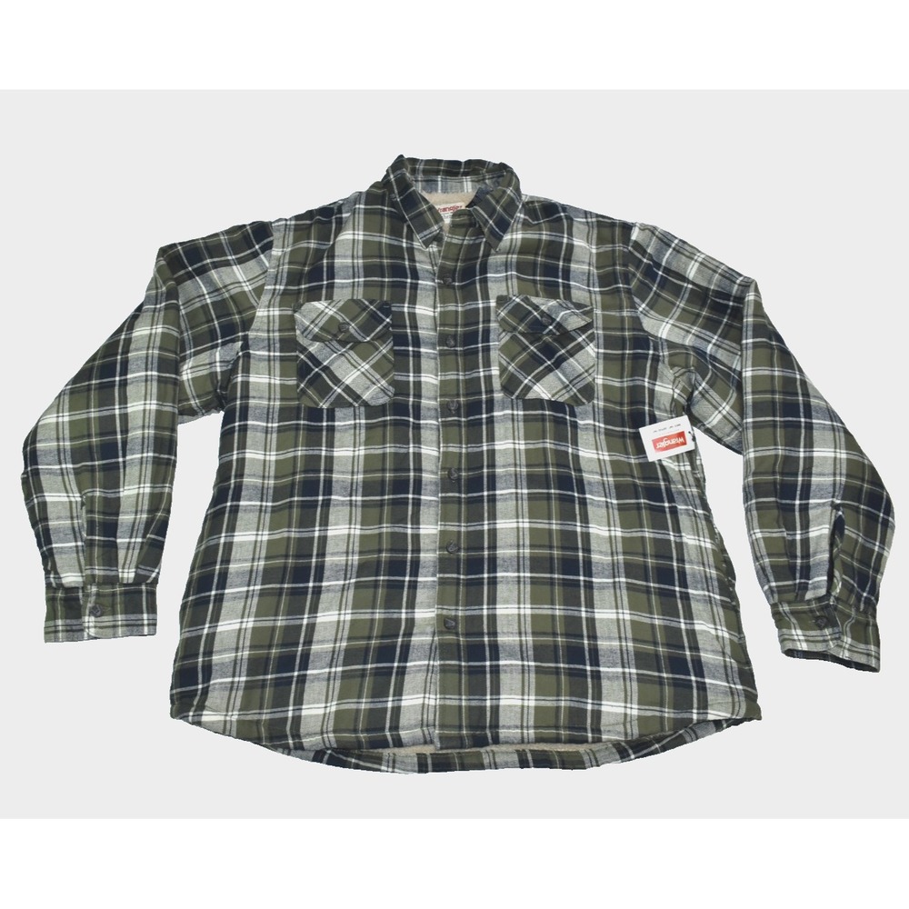 Wrangler Flannel Men's Shacket Size XL Green Plaid Sherpa Lined Button Up